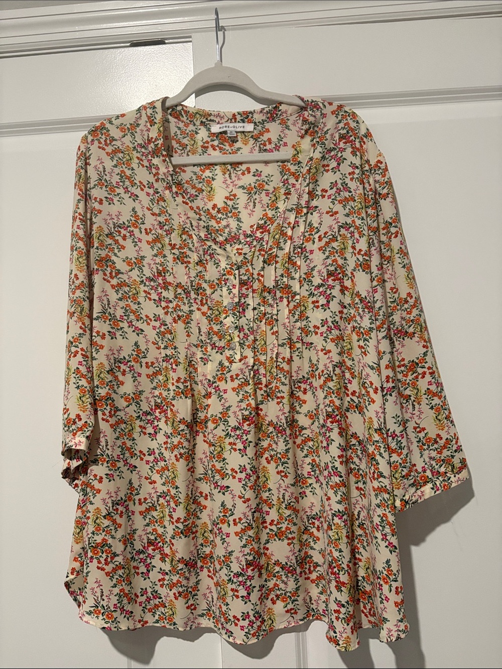Rose & Olive Cream Tunic with Pink & Orange Floral Print